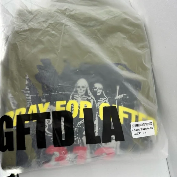 NWT GFTD‎ LA Pray For Gifted 313 Hoodie Wash Olive Green Men’s L Streetwear - Picture 5 of 12